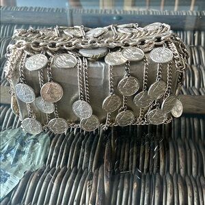 Walborg Silver Clutch with Chain Embellishments